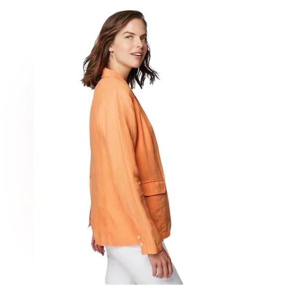 J. Jill Petites Love Linen Orange Blazer Size Medium - Picture 3 of 11